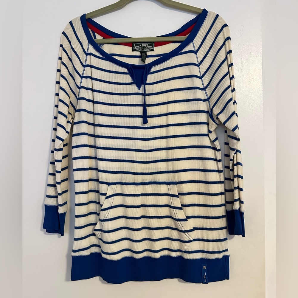 Ralph Lauren Blue and White Striped Hoodie